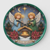 Peace Angel Nativity Harp Große Wanduhr (Vorderseite)