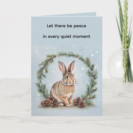 Peace at Christmas Rabbit Folded Greeting Card Karte (Vorderseite)