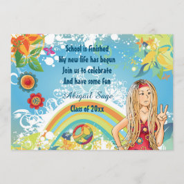 Peace Blond Hippie Girl Abschluss Einladung