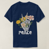 Peace Blume und Skelett Hand Peace Sign Retro B T-Shirt (Design vorne)