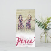 Peace Brush Script Weihnachtsfeiertag Foto Feiertagskarte (Stehend Vorderseite)