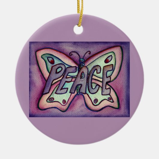 Peace Butterfly Word Kunstschatz Vernissage Keramik Ornament (Vorne)