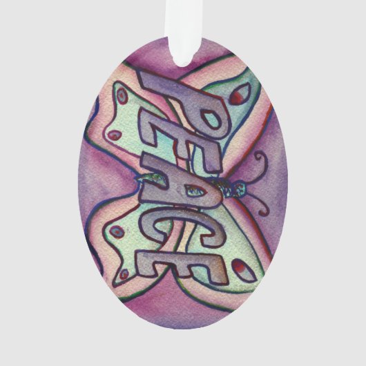 Peace Butterfly Word Kunstschatz Vernissage Ornament (Rückseite)