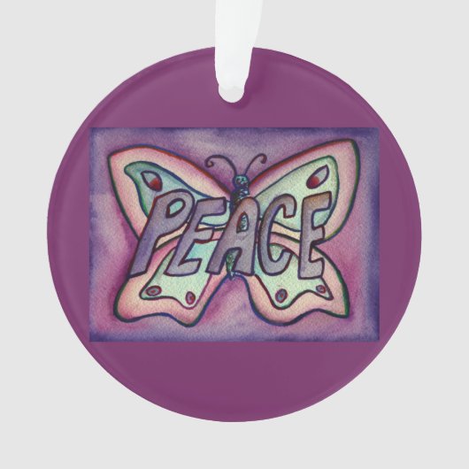 Peace Butterfly Word Kunstschatz Vernissage Ornament (Vorderseite)