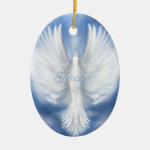 Peace Christmas Holiday New Years Dove Flat Card Keramik Ornament