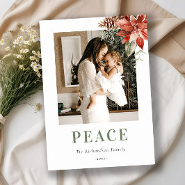 Peace Christmas Poinsettia Foto Watercolor Feiertagskarte