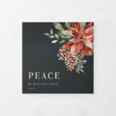 Peace Christmas Poinsettia Navy Black Pine 3 Foto Dreifach Gefaltete Urlaubskarte (Cover)