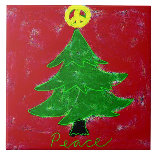 Peace Christmas Tree Abstrakt Art Fliese (Vorderseite)