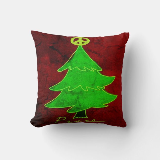Peace Christmas Tree Abstrakt Art Kissen (Vorderseite)