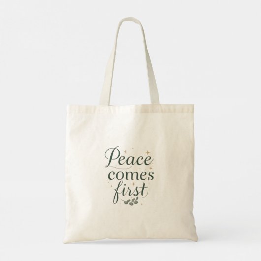 "Peace Comes First" Elegant Script Tragetasche (Rückseite)
