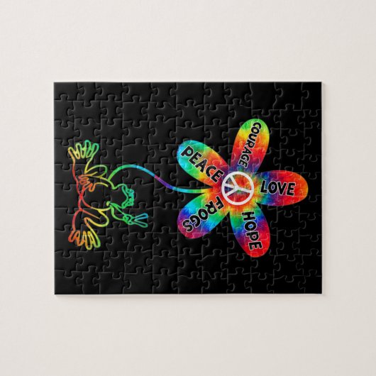 Peace Courage Liebe Hope Frogs Hippie Puzzle (Horizontal)