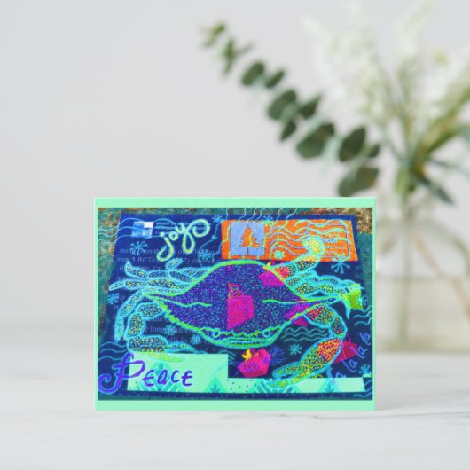 Peace Crab Collage Postkarte (Stehend Vorderseite)