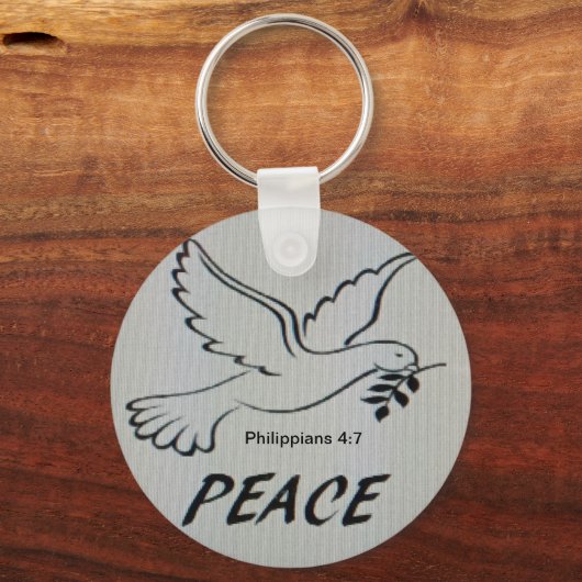 Peace Dove Button with scripture Schlüsselanhänger (Vorderseite)