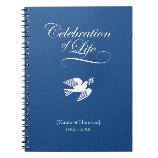 Peace Dove Celebration of Life Memorial Notebook Notizblock (Vorderseite)