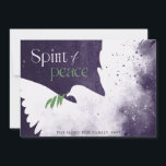 Peace Dove Deep Lila Feiertagskarte<br><div class="desc">Diese 7" x 5" flachen Weihnachtskarten zeigen eine abstrakte Taube in lila Farbtönen mit einem Olivenzweig in seinem Schnabel mit dem Gruß "Geist des Friedens" in Grün und Hellgrau. Passen Sie Ihren Familiennamen und das Jahr an.</div>