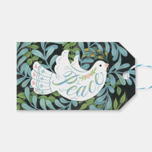 Peace Dove Illustrated Christmas Geschenkanhänger (Vorderseite (Horizontal))