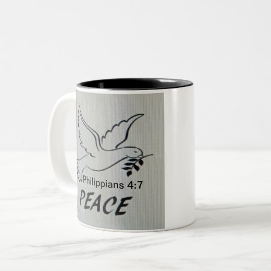 Peace Dove Mug with Scripture Zweifarbige Tasse (Vorderseite Links)
