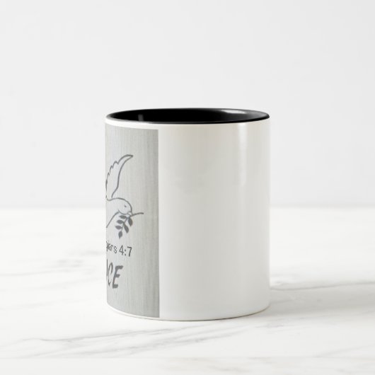 Peace Dove Mug with Scripture Zweifarbige Tasse (Mittel)