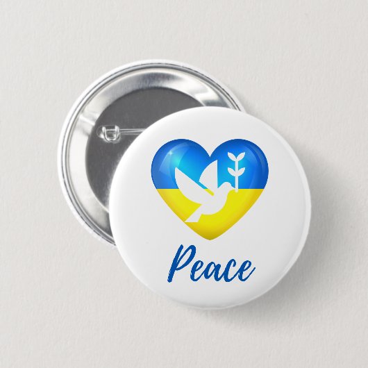 Peace Dove Ukraine Flag Herz Button (Vorne & Hinten)