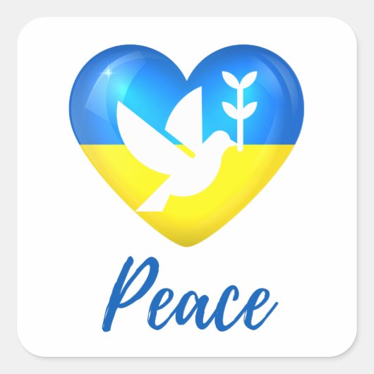 Peace Dove Ukraine Flag Herz Quadratischer Aufkleber (Vorderseite)