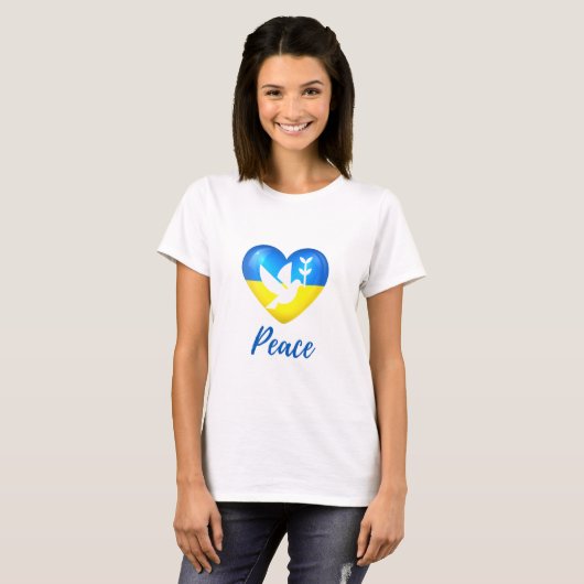Peace Dove Ukraine Flag Herz T-Shirt (Vorne ganz)