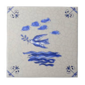 Peace Dove w/Olive Branch Blue Delft 1600s Repro Fliese (Vorderseite)