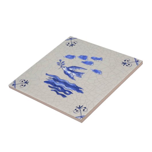 Peace Dove w/Olive Branch Blue Delft 1600s Repro Fliese (Seite)