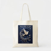 Peace Dove White Dark Blue Stars Weihnachten Tragetasche (Vorne)