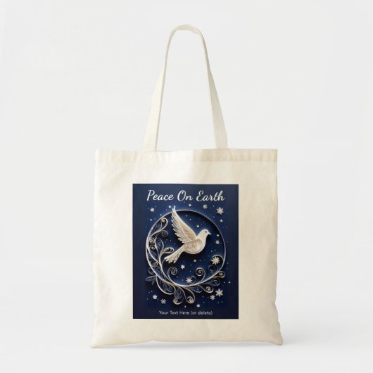 Peace Dove White Dark Blue Stars Weihnachten Tragetasche (Vorne)