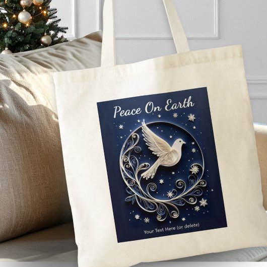 Peace Dove White Dark Blue Stars Weihnachten Tragetasche