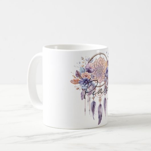 Peace Dream Catcher Lila Feathers Kaffeetasse (Vorderseite Links)