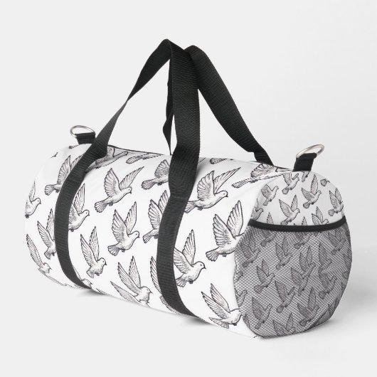 Peace Elegance White Graceful Dove Pattern Hochzei Duffle Bag (Rechte Ecke)