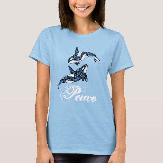 Peace ~ Farbenfrohe Psychedelic Trippy Orca Whales T-Shirt (Vorderseite)