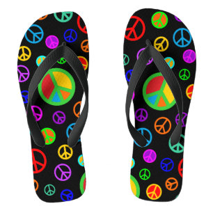 PEACE - Flachmuster mehrfarbig + Ihr Backgr. Badesandalen