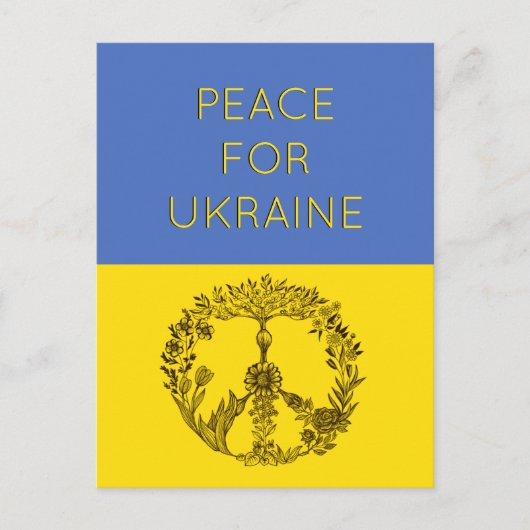 Peace Floral Zeichnend Blue & Yellow ukrainische F Postkarte (Vorderseite)