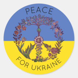 Peace Floral Zeichnend Blue & Yellow ukrainische F Runder Aufkleber