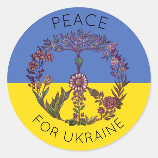 Peace Floral Zeichnend Blue & Yellow ukrainische F Runder Aufkleber (Vorderseite)