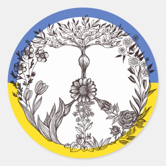 Peace Floral Zeichnend Blue & Yellow ukrainische F Runder Aufkleber (Vorderseite)