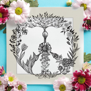 Peace Floral Zeichnend Niedlich Boho Hippie Blume Dankeskarte