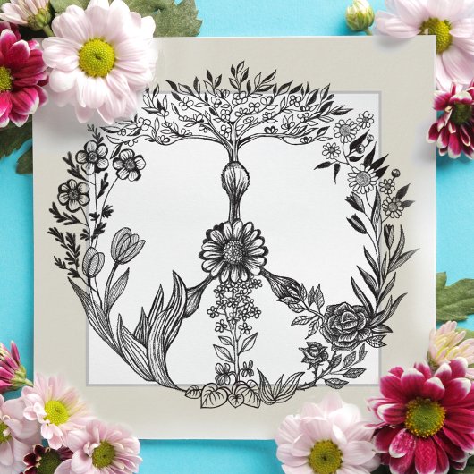 Peace Floral Zeichnend Niedlich Boho Hippie Blume  Dankeskarte