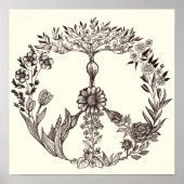 Peace Floral Zeichnend Niedlich Boho Hippie Blume Poster (Vorne)