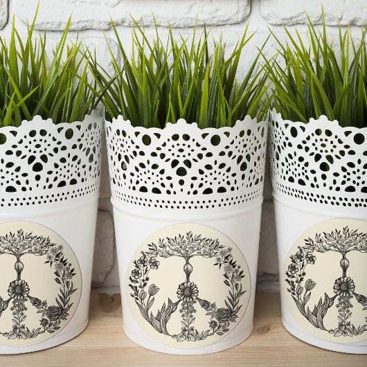 Peace Floral Zeichnend Niedlich Boho Hippie Blume Runder Aufkleber
