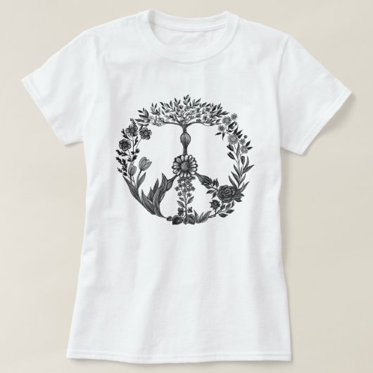 Peace Floral Zeichnend Niedlich Boho Hippie Blume T-Shirt (Design vorne)