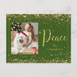 Peace Foto Gold Glitzer Script Holiday Postkarte