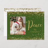 Peace Foto Gold Glitzer Script Holiday Postkarte (Vorne/Hinten)