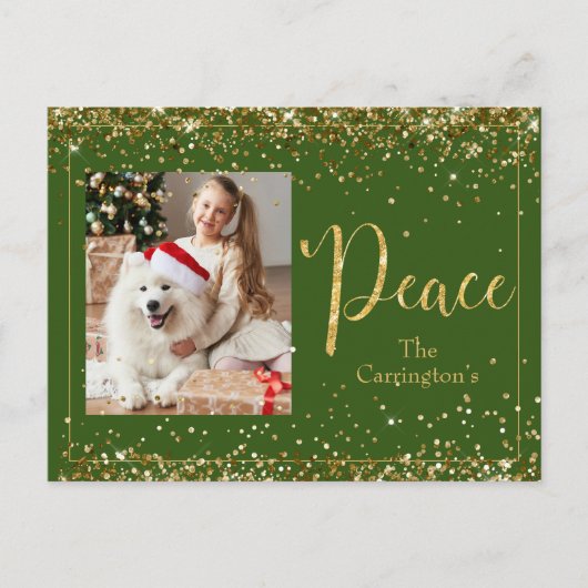 Peace Foto Gold Glitzer Script Holiday Postkarte (Vorderseite)