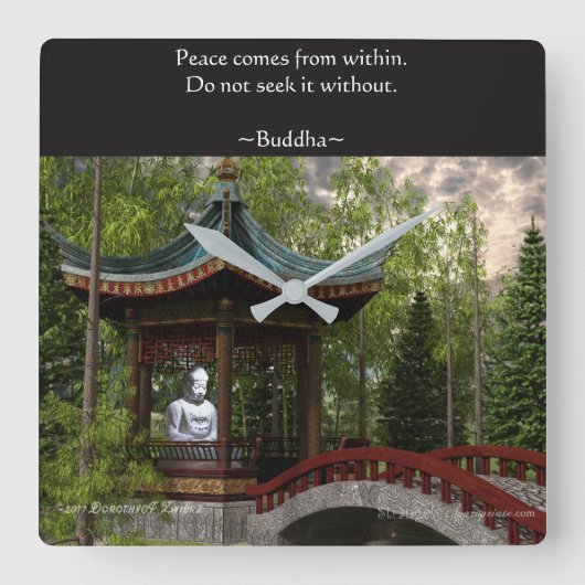 Peace From Within, Buddha Quote Quadratische Wanduhr (Vorderseite)