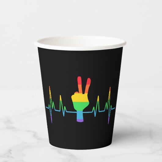 Peace Gay Heartbeat LGBT Pappbecher (Vorderseite)