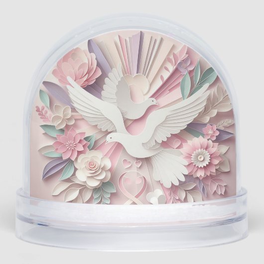 Peace & Grace – Dove and Cross Papercut Pastel Art Schneekugeln (Vorderseite)