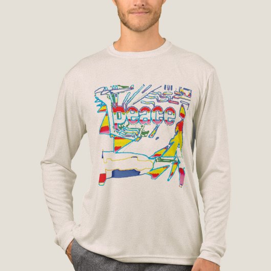 "Peace" Grafik mit gelb-rosa-blauem Design Tri-Blend Shirt (Vorderseite)